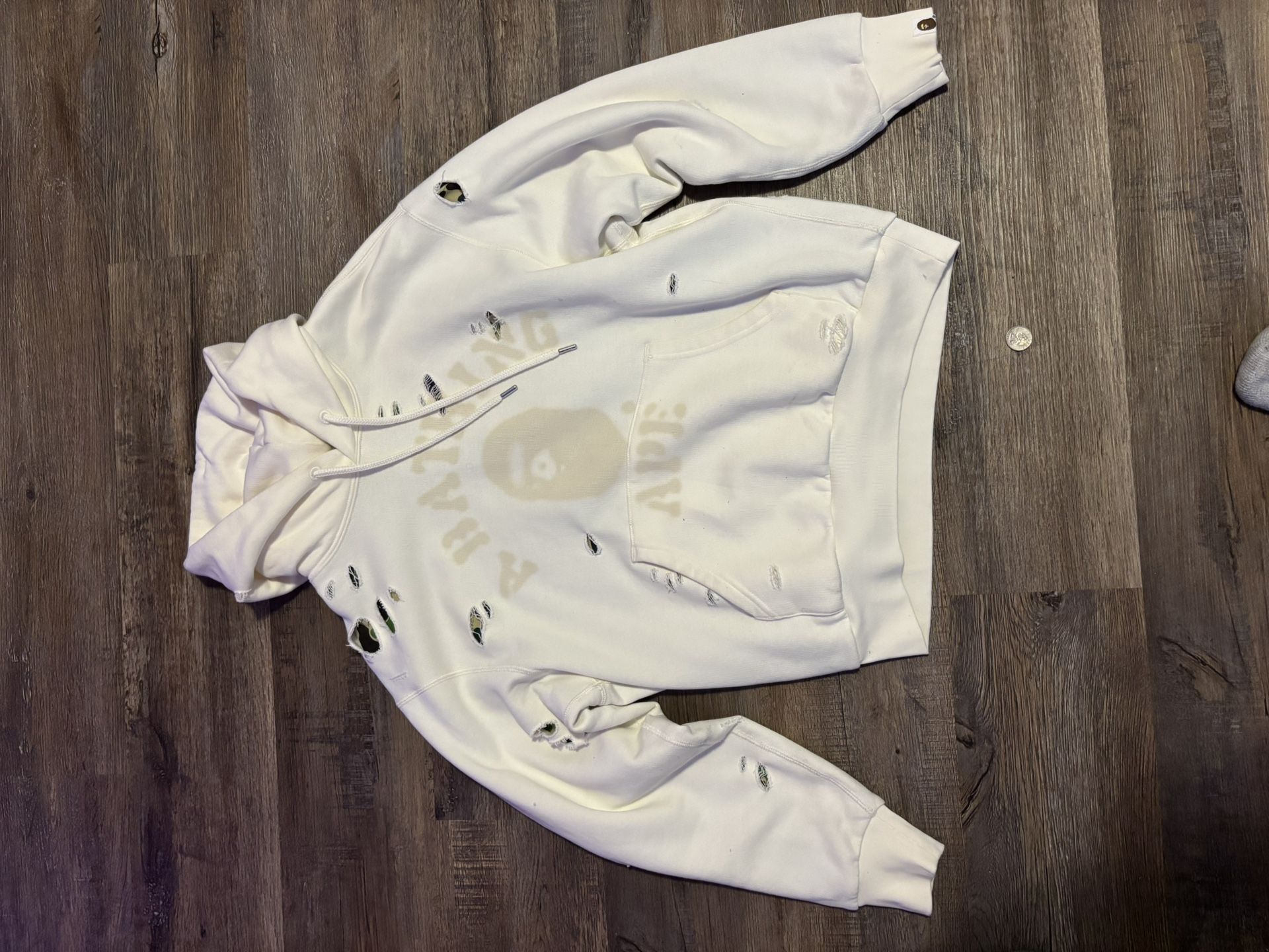 2024 BAPE FW Model DESTROYED COLLEGE RELAXED FIT LAYERED PULLOVER HOODIE