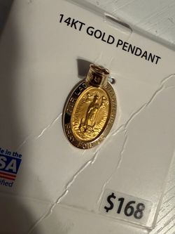14k KT Yellow Gold Oval Our Lady Of Guadalupe Religious Medal Pendant