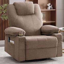 Swivel Rocker Recliner Chair with Heat and Massage, 360 Degree Swivel Rocking Single Sofa with Cup Holders and USB Port, Big Oversized Recliner Chair 