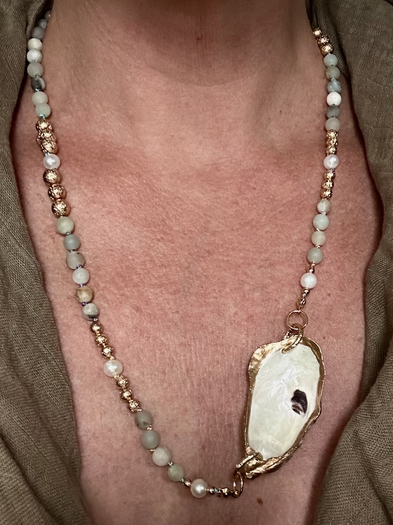 Handcrafted Oyster Shell and Amazonite Necklace
