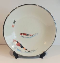 Vintage Japanese porcelain bowl; Koi design; 9"