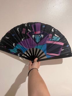 Disney Parks Folding Hand Fan 25" Haunted Mansion Hat Box Ghost New with Charm