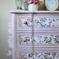 Floral refinished 3 drawer chest of drawers dresser