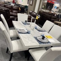 Marble Dining Table with 6 Chairs 