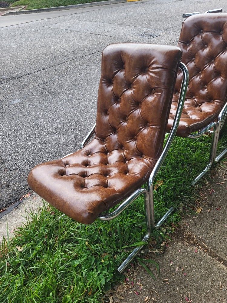 4 Vintage Daystrom Tufted Leather Chrome Chairs