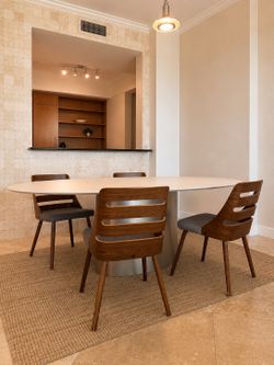 Set of 5 LumiSource Trevi Mid-Century Dining Chairs – Walnut & Gray