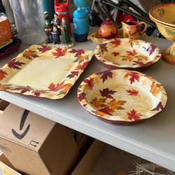 3 Piece Fall Platter And 2 Casserole/Pie Dishes 