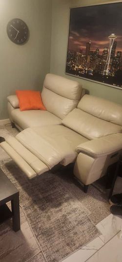 White Recliner Leather Couch Sofa