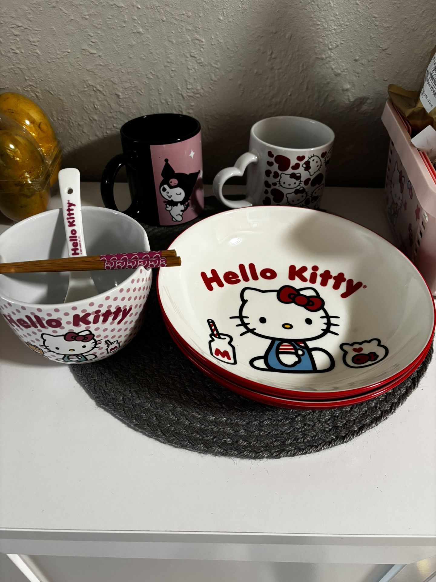 Hello Kitty Sanrio Plates, Mugs, Bowl Set