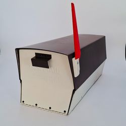 Vintage Leigh Mid Century Modern U.S. Mailbox Brown Cream Red Flag MCM 1960s