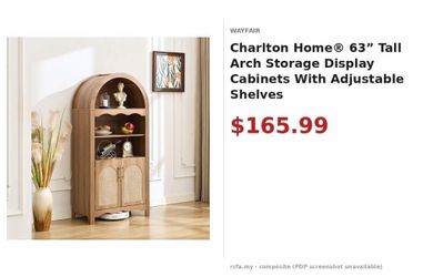 Charlton Home 63" Tall Arch Storage Display Cabinet