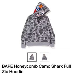 BAPE Honeycomb Camo Shark Full Zip Hoodie Grey