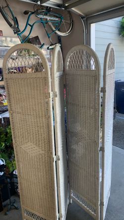 Four Panel White Wicker Room Divider