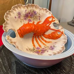 SPECTACULAR LOBSTER SCULPTED GOLD ENCRUSTED SERVING DISH AND ICE BOWL