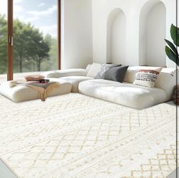 Area Rug Living Room Rugs 8x10 - Large Soft Boho Geometric Rug, Non-Slip Foldable Washable Rugs Non Shedding Morden Indoor Floor Carpet for Living Bed