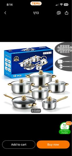 14 pcs cookware pots and pan with golden handles heat resistant
