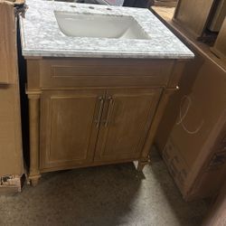 Home Decorators Collection Aberdeen 30 in. Single Sink Antique Oak Bath Vanity with Carrara Marble Top (Assembled)