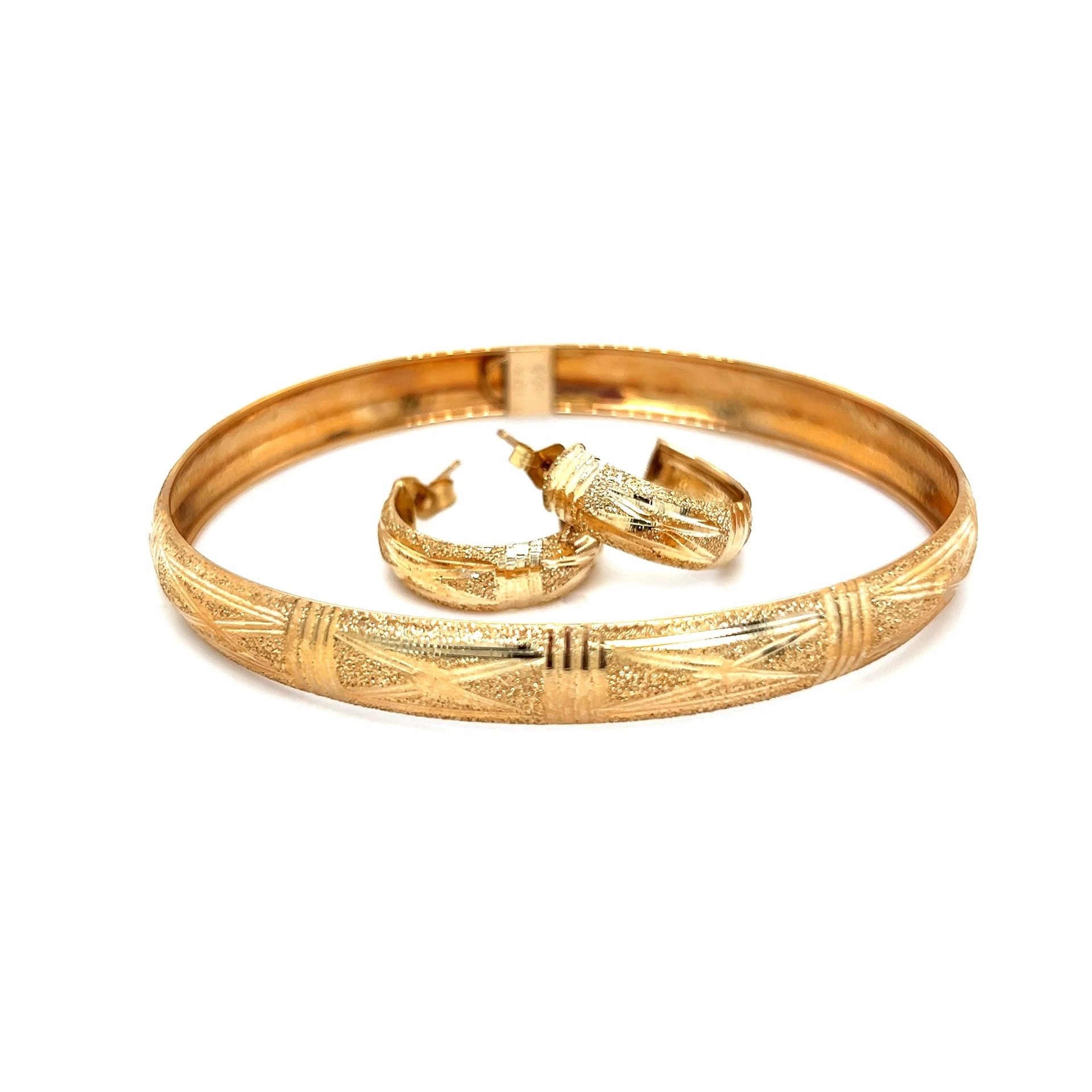 10K Gold Bangle/Half Hoops Earrings Set