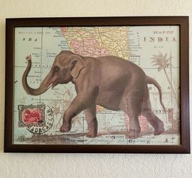FRAMED CAVALLINI & CO. Elephant On Map Vintage Image Poster 22 1/2” X 30”