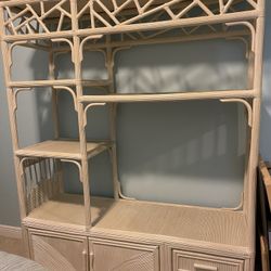 White Wash Rattan Open Shelf Unit Etegere With Cupboard And Drawers Storage