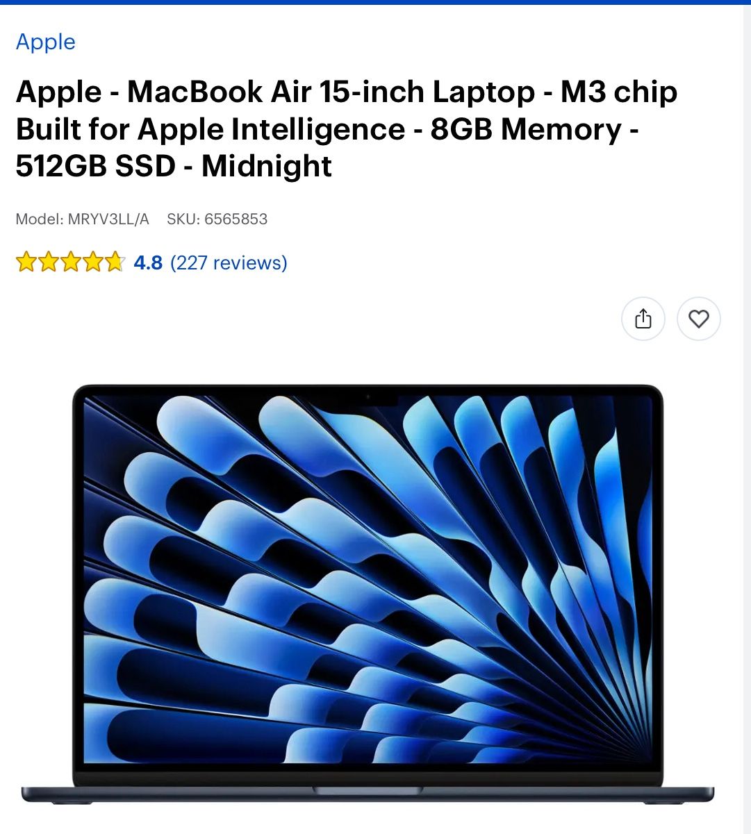 Apple MacBook Air 2024 M3 8G 512GB SSD 15”