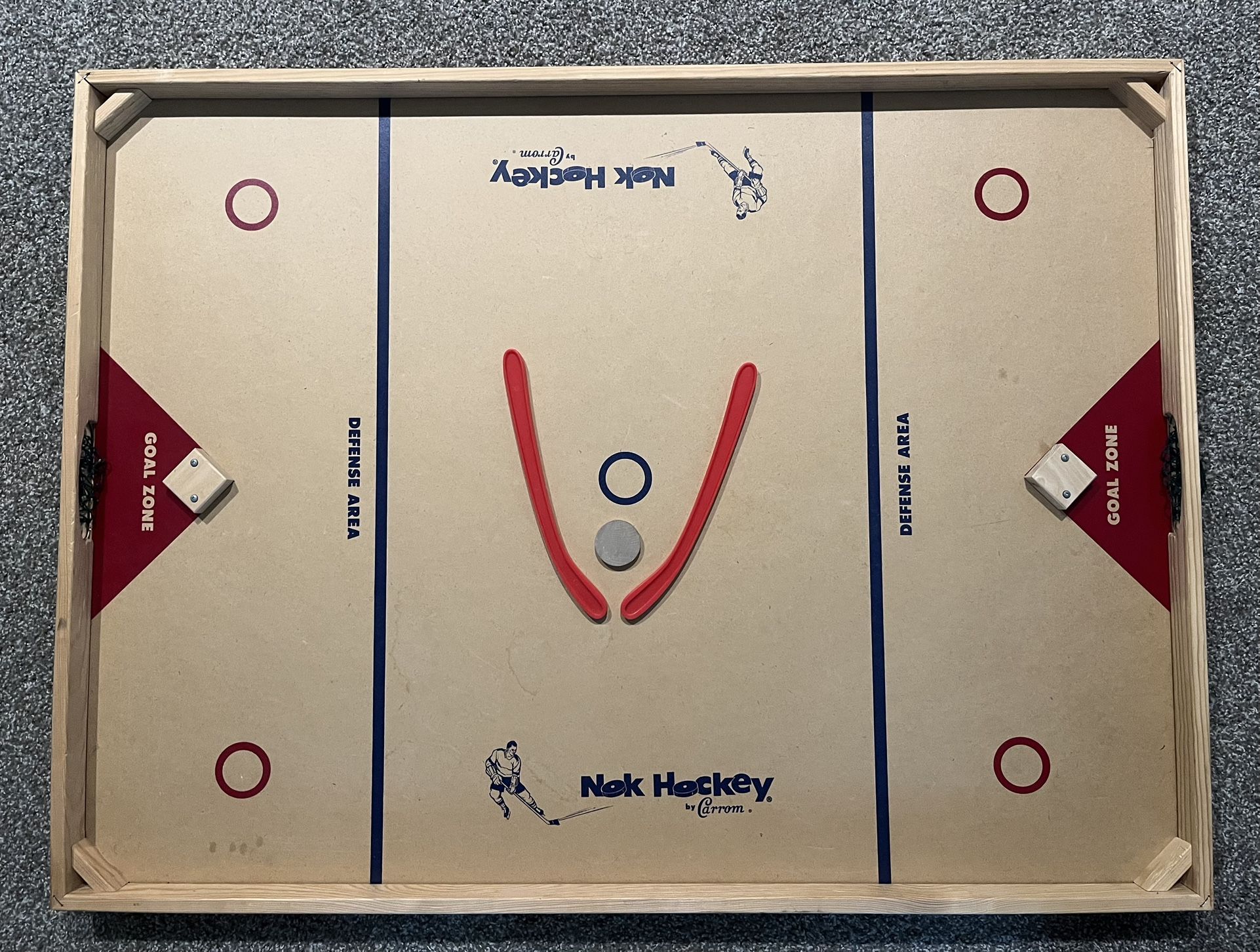Carrom Nok Hockey Game Indoor Wooden Large Board With Sticks And Puck 47” By 35”