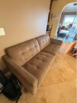 Mid-Century Modern Tufted Microfiber Sofa