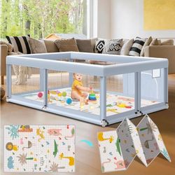 65" ×50" Large Baby Playpen with Mat, Baby Playard for Babies and Toddlers, Play Pens for Indoor & Outdoor, Sturdy Safety Play Yard with Soft Breathab