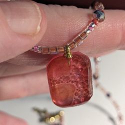Handmade Pink Resin Necklace With A Bubble Design 
