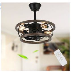 18 in. Indoor Drum Solid Wood Chandelier Adjustable Pendant Ceiling Fan - New