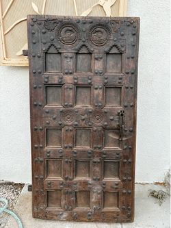 Antique hand carved temple door from Chennai India 1890s made from teakwood