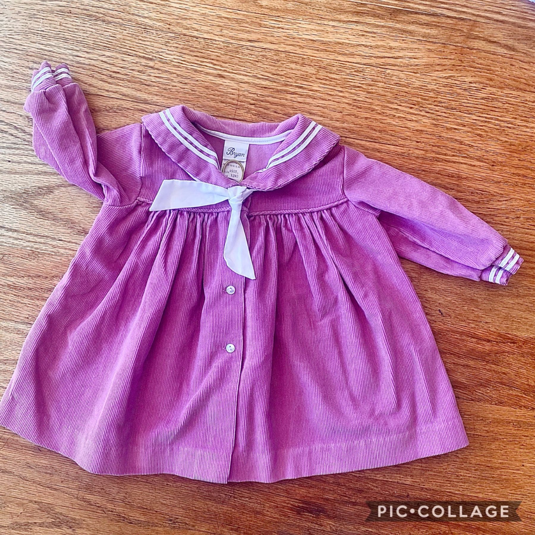 12 M Baby Girl Sailor Dress, Soft Corduroy Ball Like New, Violet Lavender Square Sailor Collar, White Trim