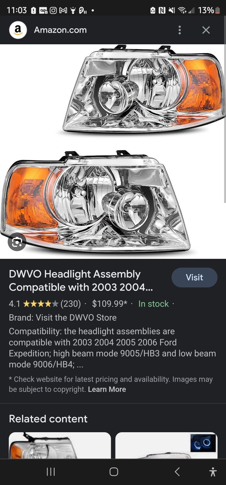 2 Sets 03-06 Ford Expedition Headlight Housings