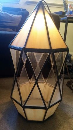 Large Stained Leaded Glass Lantern Lamp Yard Art Home Decor Accent Piece