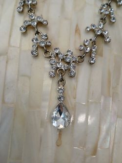 Crystal Cluster silver tone statement piece necklace