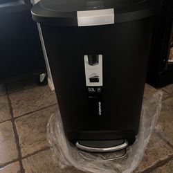 Simple Human Semi-Round Black Kitchen Step Trash Can with Lid Lock, 50l (13.2gal)