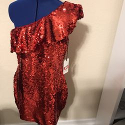 Red Valentine Day Dress Brand New With Tags Sequin One Shoulder