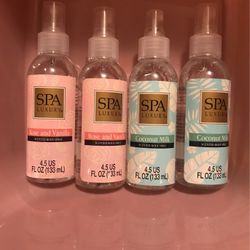 Spa Luxury Body Spray Rose Vanilla Coconut Milk 4 Bottles 