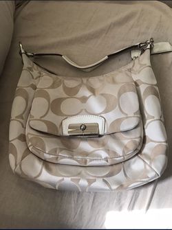 White and Beige Coach bag