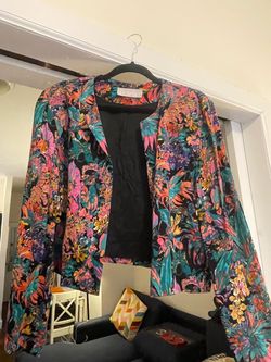 Vintage Floral Open-Front Blazer Jacket