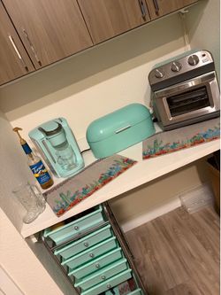 Keurig coffee maker bread, box air fryer oven stackable bin holder