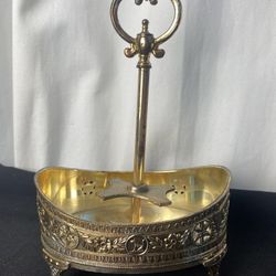 Antique Silver Plated  Condiment Caddy Cruet Set Holder Floral Design (Rare Vintage Item!)