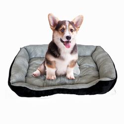 Plush Dog Bed Gray & Black w/ Bone Non-Slip for S or XS Dogs 45x30cm