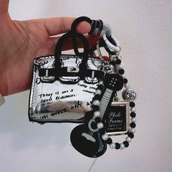 Mini Silver Leather Bag Charm with Velvet Details