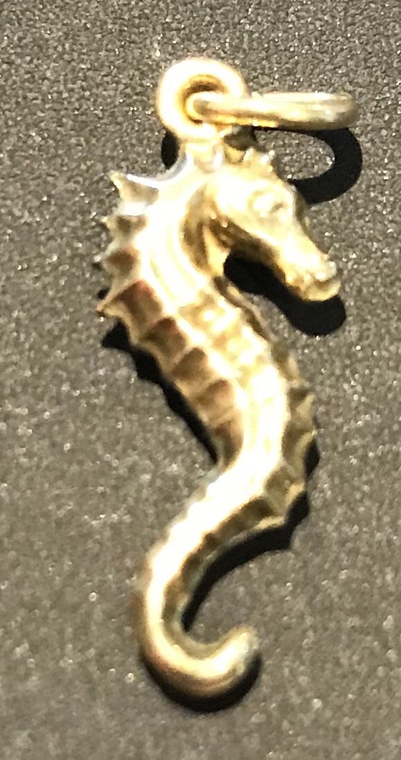 Small seahorse charm marked “double”