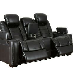 Party Time Midnight Power Reclining Loveseat with Console

