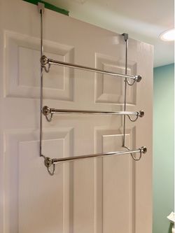Over-the-door silver metal towel hanger