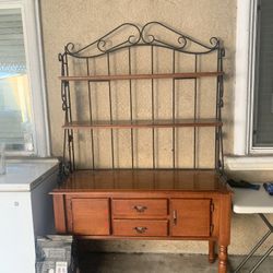 Wooden Three Tier Shelf With Drawers And Cabinets 