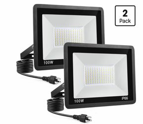 (G-1) 100W LED Flood Light Outdoor, 2Pack 10000LM Super Bright, IP66 Waterproof Outside Work Lights, 6500K Daylight White Security Lights, Plug in Flo