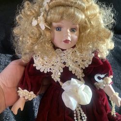 Porcelain Doll- Handmade Gorgeous Blonde Hair & Beautiful Blue Eyes